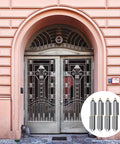 Metal gate with inset image of six pack 4 inch heavy duty bullet hinges with detachable design for BBQ smoker grill lids.