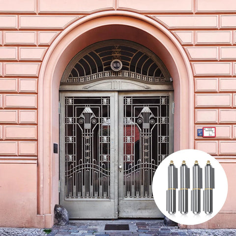 Metal gate with inset image of six pack 4 inch heavy duty bullet hinges with detachable design for BBQ smoker grill lids.