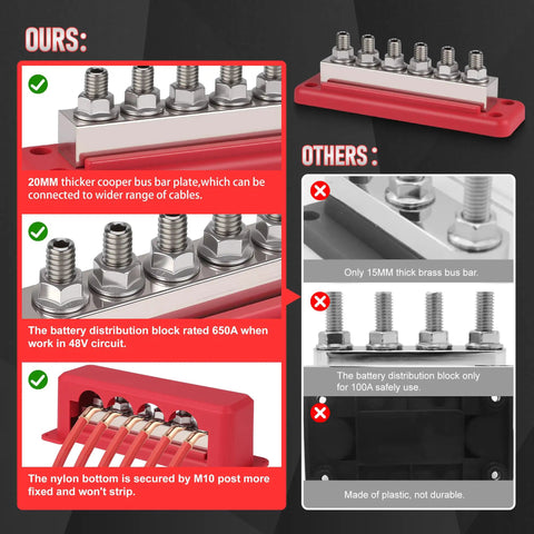 Two Pack 600 Amp Bus Bar Power Distribution Block For 12 To 48 Volt Systems Marine Boat RV And Automotive Use comparison
