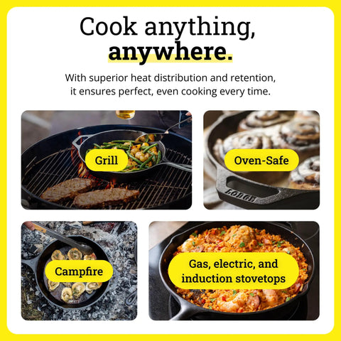 5 Piece Cast Iron Cookware Set With Skillets Griddle And Dutch Oven Preseasoned PFAS Free Non Toxic Even Heat Performance grill campfire