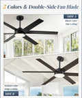 Straight Up Quality Cooling Hits Right In The Center With This 60 Inch Ceiling Fan With Light And Remote 6 Speed Operation 6 Blades Year Round Fresh Air Smooth Dimming Three Color Glow Heavy Duty Dc Motor For Covered Patios, showing black and walnut blade options.