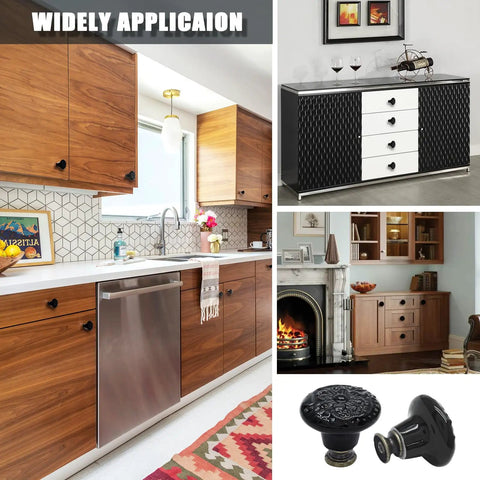 12 Pack Black Ceramic Kitchen Cabinet Knobs Set With 34mm Diameter And 30mm Height Includes Two Screw Sizes And Mini Screwdriver For Easy Install Sleek Durable Pull Handles For Cabinets And Drawers, black ceramic knobs on cabinets