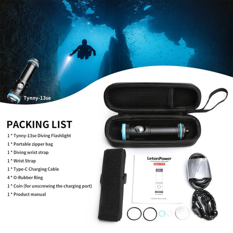 Beast Bright 2200 Lumens Dive Light With 8 Degree Narrow Beam USB C Rechargeable IP68 Waterproof To 100M with accessories