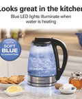 Glass Electric Tea Kettle 1 Liter 1500W Fast Boil Cordless Pour-Over With Auto Shutoff Boil-Dry Protection BPA Free Soft Blue LED