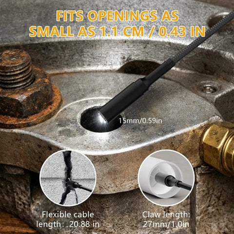 HD Endoscope Camera With Light And Grabber For Pipes And Auto Repair, Magnetic Pickup Sewer Borescope, IP67 Waterproof Drain Cleaning Tool With 6 LED Lights And 23.6 Inch Cable