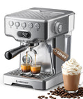 Pro Barista 15 Bar Espresso Machine With Precision 58 Millimeter Portafilter Analog Pressure Gauge And Pro Milk Frothing Wand brewing espresso.