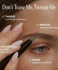 Close-up of woman using eyebrow tweezers set with slant and point tips for precision hair removal stainless steel easy grip