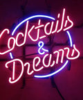 Real Glass Neon Light Sign For Home Bar And Pub Vibe, 17x14 Inch Wall Mount Neon Tube Sign, "Cocktails & Dreams" design