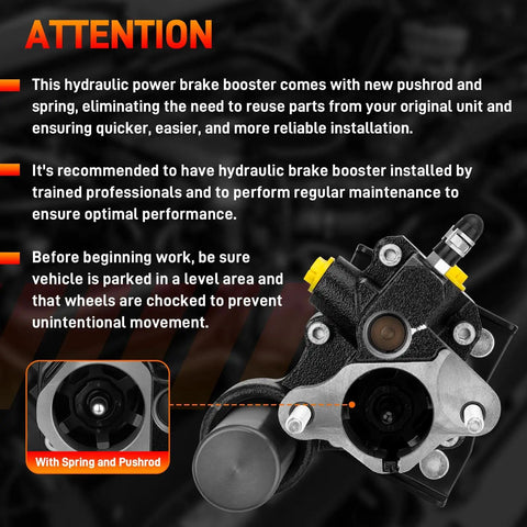Dodge Ram Hydraulic Power Brake Booster 2019 To 2025 2500 3500 Fit 6.4L V8 Gas And 6.7L Diesel with pushrod and spring detail