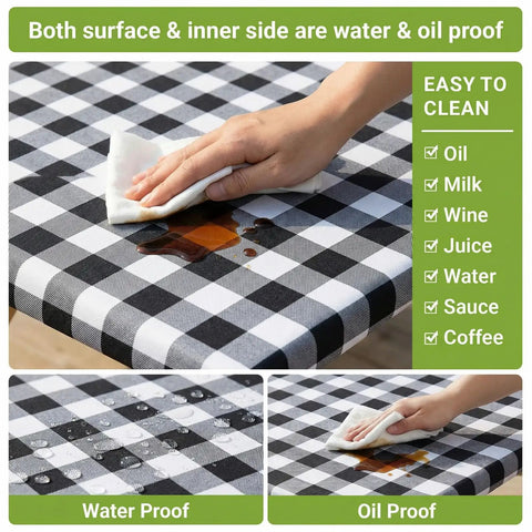 Buffalo Plaid Picnic Table Cover Set With Bench Covers For 6 Foot Tables Waterproof Elastic Fitted Tablecloth Outdoor Ready Washable