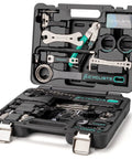 All In One 27 Piece Bike Tool Kit For Mountain And Road Bikes With Durable Storage Case open showing tools
