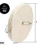Top Notch Loose Cotton Buffing Wheels Eight Inch Diameter Five Eighths Inch Bore Two Pack view showing forty ply flexible construction.