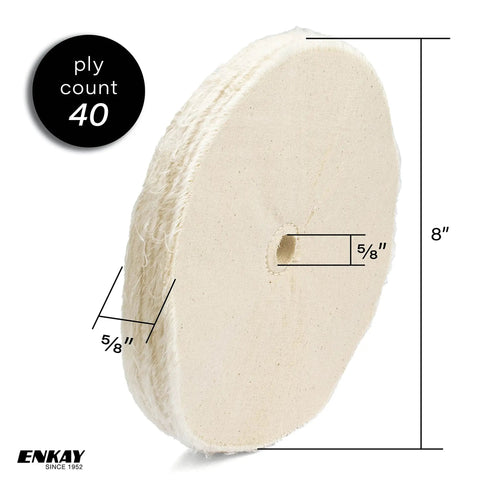 Top Notch Loose Cotton Buffing Wheels Eight Inch Diameter Five Eighths Inch Bore Two Pack view showing forty ply flexible construction.