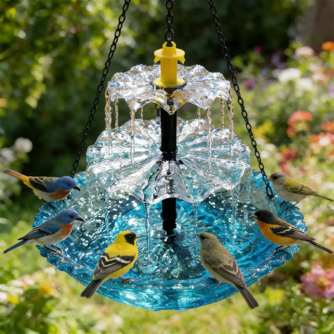 Solar Hanging Bird Bath Fountain With Three Layer Cascade, Eco Friendly Solar Powered Bird Bath for Yards, Blue