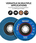 Two NEIKO zirconia flap discs for angle grinders, 4.5 in diameter, 60 grit, 7/8 in arbor, T29 bevel, 2-pack