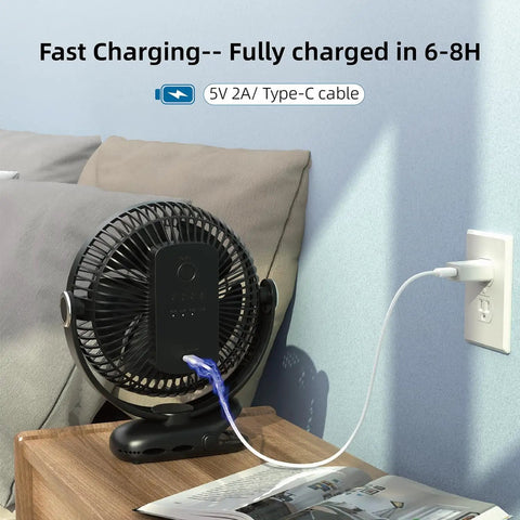 All Day Cool On The Go Clip On Fan With 10000mAh Battery 8 Inch Blade USB Powered Four Speed Settings Strong Airflow Sturdy Clamp