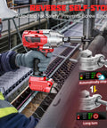 Pro Level Cordless Impact Wrench 3 8 Inch with LED light, ergonomic grip, and self-stop feature in use.