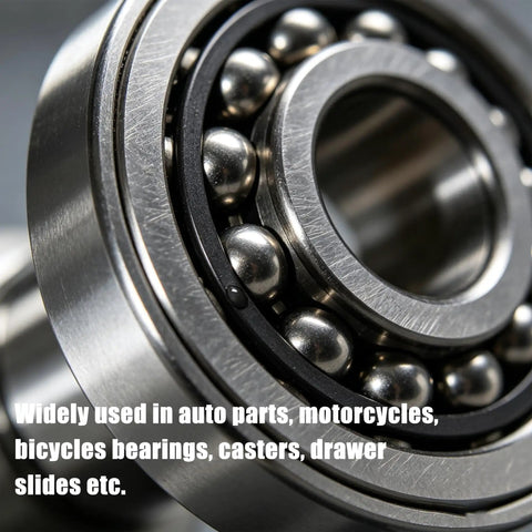 1,000 Count 3mm Stainless Steel Bearing Balls Set For Auto Parts, Bicycles, Casters And Drawer Slides, High Precision 304 Stainless Steel, Uniform Size, Smooth Burr-Free Finish, Great For Mixing Paint, Nail Polish, And Other Stirring Tasks. close-up bearing balls in steel bearing race