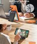 MagSafe Wallet With Money Clip For iPhone 17 Through 12 Series in use, showing adjustable stand and card holder, black.