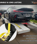 Car on trailer with 4 Pack E-Track Roller Idler Fittings For Heavy Duty Swivel Tie Down Anchors, showing yellow straps
