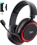 Wireless Gaming Headset With 7.1 Surround Sound, 2.4Ghz USB Dongle And Bluetooth 5.4, RGB Lighting visible on ear cups
