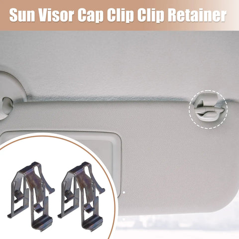 2 Pack Black Iron Sun Visor Cap Clip Retainer Part Number 74336 52010 for Toyota and Lexus, shown installed and separately