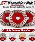 Built Tough 1.57 Inch Diamond Saw Blades Set For Granite Marble And Sandstone showing three precision cutting discs on a marble surface.