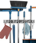 Aluminum Wall Mount Storage Rack With Four Hooks Built To Last Lightweight Durable Ideal Broom And Mop Holder For Small Spaces
