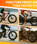 Collage showing the 20x4.0 Tire Insert Puncture Proof Bicycle Tube Protector in sand, street, snow, and mud conditions.