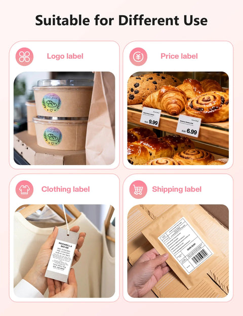 Bluetooth Thermal Label Printer For 4x6 Shipping Labels, Wireless, Small Biz Ready, Pink Color, Works With iPhone Android for various label printing uses
