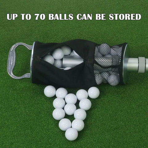 Golf Ball Shag Bag With Detachable Aluminum Tube Holds Up To 70 Balls Ball Retriever Lightweight Aluminum Handle on grass
