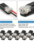 Two Pin Quick Clip Wire Connectors with Locking Buckle, transparent end for secure low-voltage wiring, 100 pack