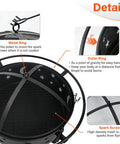 32 Inch 2 In 1 Outdoor Fire Pit Round Metal Firepit With Moon And Star Design, Includes Spark Screen And Metal Ring Details