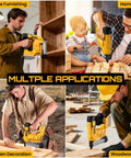 Top Shelf 18 Gauge Cordless Brad Nailer And Staple Gun 2 In 1 Heavy Duty Power Tool Kit, shown in various applications like home DIY and woodworking.
