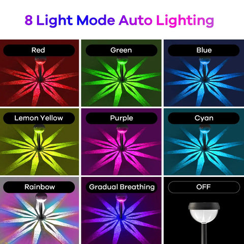 Color Changing Solar Path Lights 8 Pack Outdoor Waterproof Multicolor Landscape Lighting 8-mode display with snowflake shadows