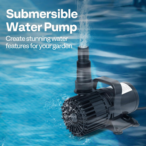 Side view of a submersible pond pump with 180° adjustable nozzle, black housing, 220W, 4500GPH