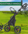 Ultra Lightweight Aluminum 3 Wheel Golf Push Cart With Quad Fold Frame EVA Wheels Adjustable Handle on golf course