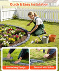 Person installing Faux Stone Landscape Edging Kit No Dig Border For Lawn And Garden Flexible Stone Look Edging For Flower Beds