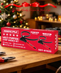 Heavy Duty Rubber Strap Adjustable Wrench Set, Includes 6 Inch And 4 Inch Wrenches, Oil Filter Jar Opener box on wooden table