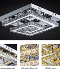 Modern Crystal Chandelier 16 Inch, Adjustable LED Lighting with 3 Color Temperatures, Two Layer Square Flush Mount