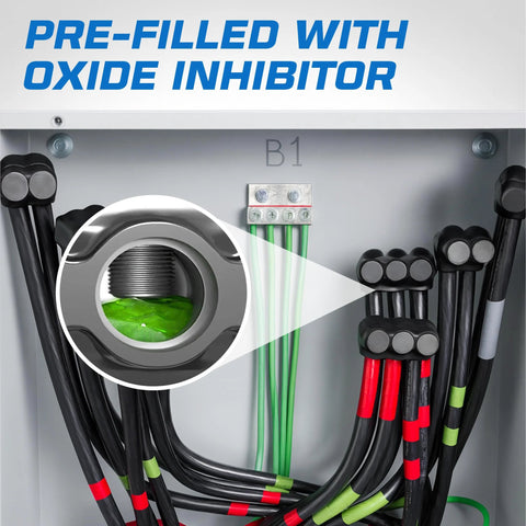 Front view of OHLECTRIC insulated wire connectors, 4-pack, 3-port, single-side entry for 4–14 AWG, pre-filled oxide inhibitor