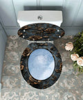 Toilet Seat Round Resin for Bathroom with floral design, fits 4-7 inch hole distances, suitable for various toilet models.