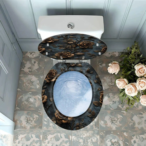 Toilet Seat Round Resin for Bathroom with floral design, fits 4-7 inch hole distances, suitable for various toilet models.