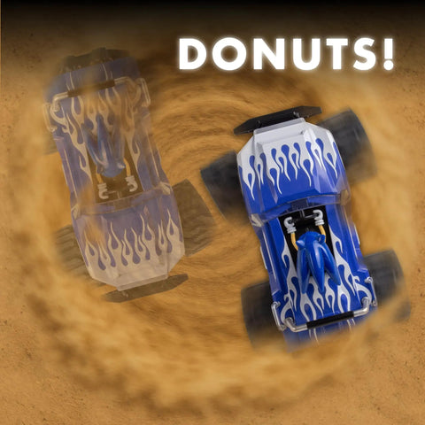 RC Sonic Racing CrossWorlds Monster Truck Ready To Run 2.4GHz Remote Control Toy with turbo boost performing donut action