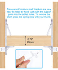 24 Pack Clear Plastic Self Locking Shelf Pegs Zero Hassle Install Cabinet Pins Fit Like A Glove For Kitchen Wood Shelves Bookcases Closets Solid Grip, in use showing installation.