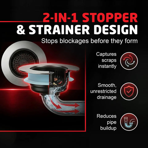 Top Rated Kitchen Sink Drain Strainer Plus Pop Up Sink Stopper With Removable Anti Clog Basket, 2-in-1 design showing efficient drainage.