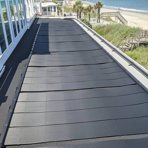 DIY Solar Pool Heater Kit With High Wind Mounting And Freeze Resistant Tech For 350 Sq Ft Of Pool Heat installed on roof