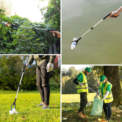 REWKCY 32-inch foldable reacher grabber, 2-pack, with rotating jaw and magnet, for trash pickup and gardening