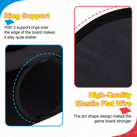 Close-up of ring support with high-quality elastic flat wire on a Portable Foldable Cornhole Boards Set 3 By 2 Feet With Carrying Case.