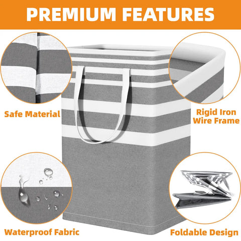 Grey Three Pack 75L Laundry Basket Set With Collapsible Design showcasing premium features and waterproof material.
